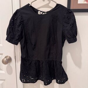 Who What Wear Black Eyelet Blouse
